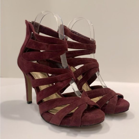 Gianni Bini Maroon Suede Zipper Ankle Strappy Heels Size 10 - Picture 1 of 10